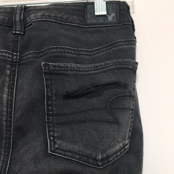 American Eagle black super super stretch mid rise ripped jeggings 4 - Picture 6 of 11
